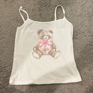 White Spaghetti Strap Tank with Teddy Bear Graphic
